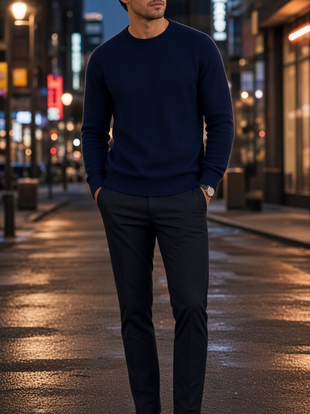 Dylan Gray Men Navy Blue Crewneck Sweater Viscose Wool Cashmere Long Sleeve US S